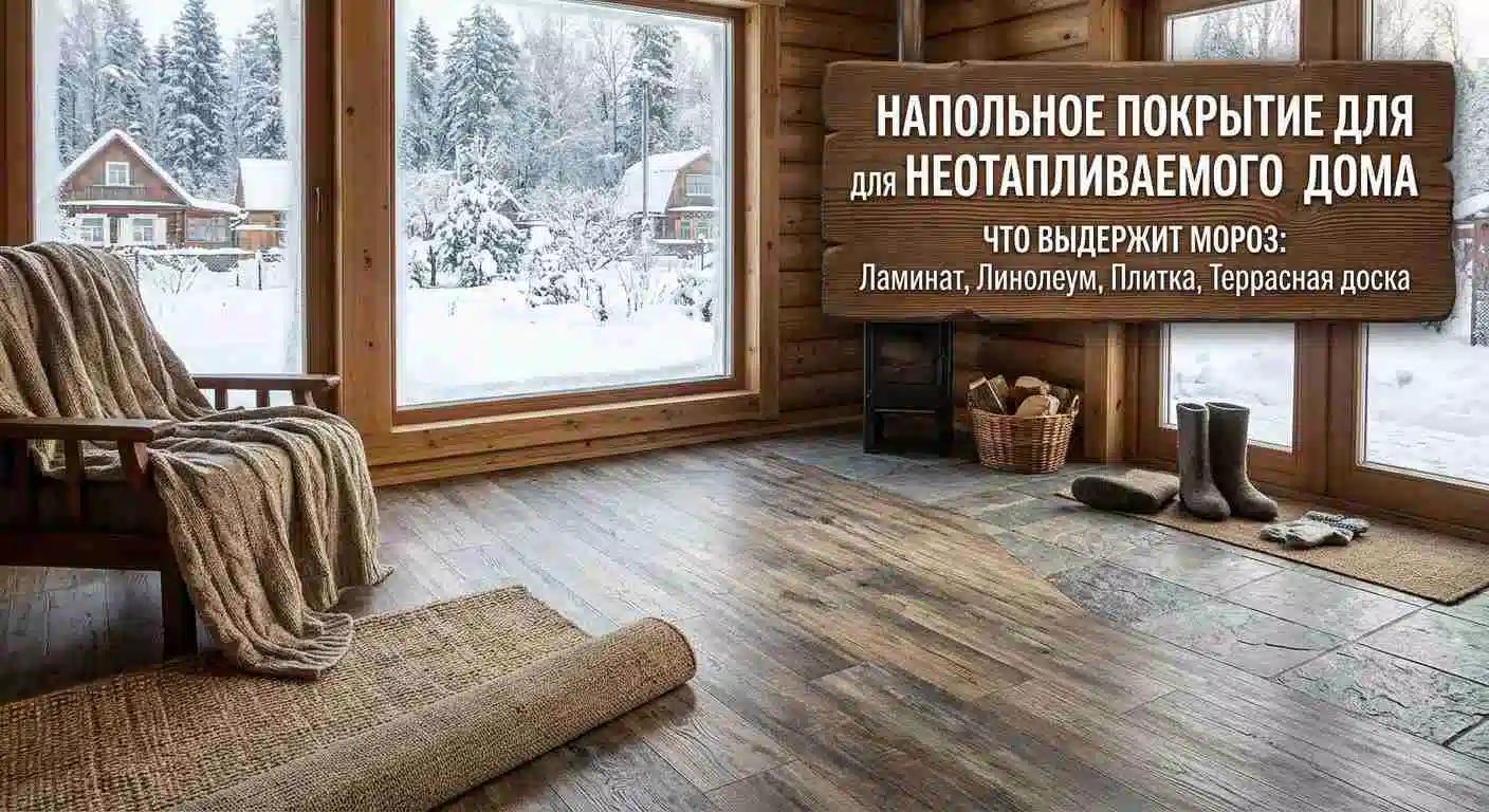 Напольное покрытие для неотапливаемого дома: пол под дерево и каменная плитка у входа в зимнем загородном доме