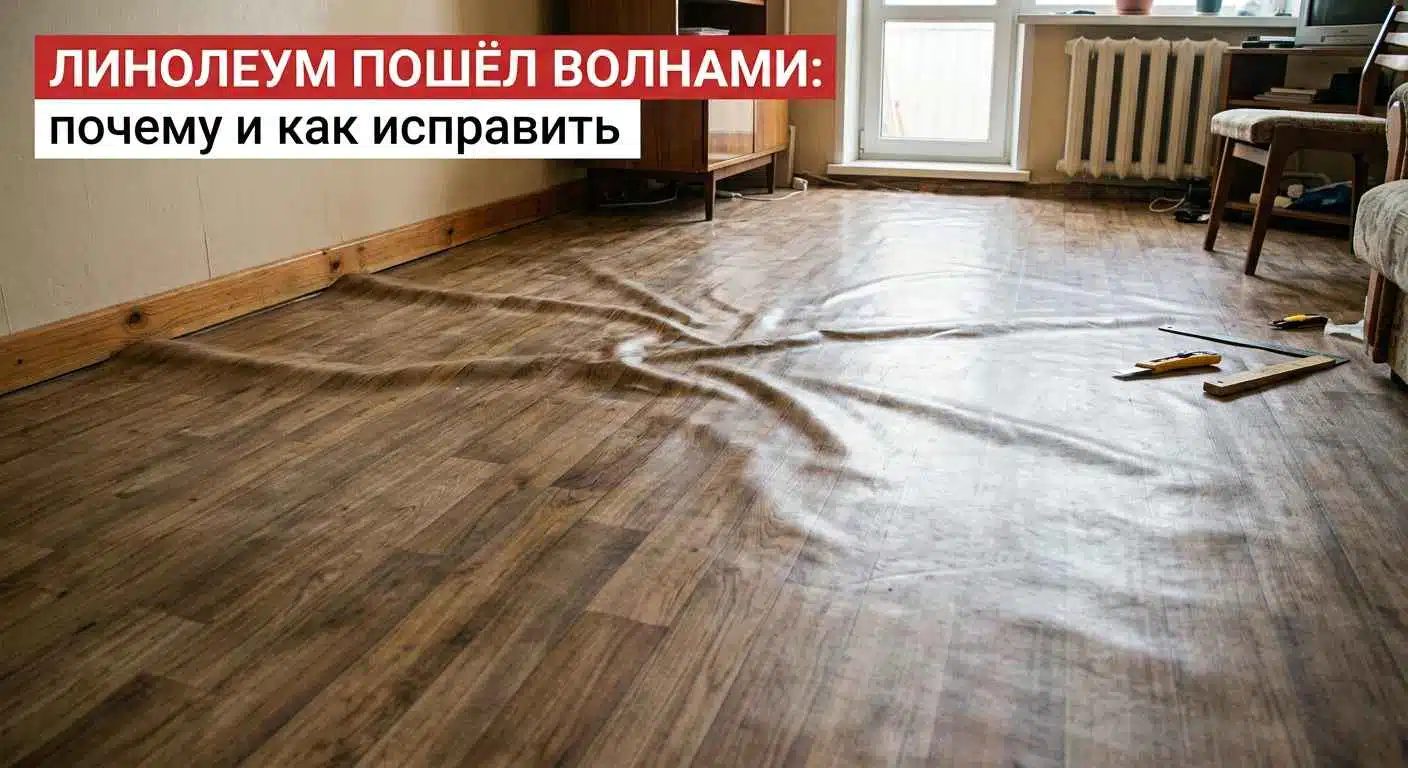 Линолеум пошёл волнами в комнате: бугры и складки на полу у стены