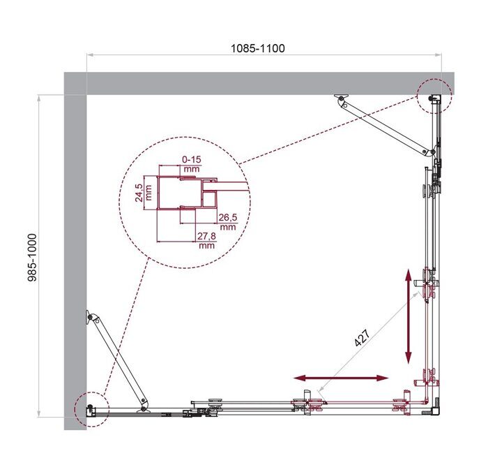 BelBagno LUCE-AH-22-110/100-C-Cr душевой уголок 110х100х195 см, дверь раздвижная, стекло прозрачное, профиль хром