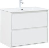 Милан 80 тумба белый глянец для ванной комнаты с накладной керамической раковиной Flash 812*470*195 Aquanet