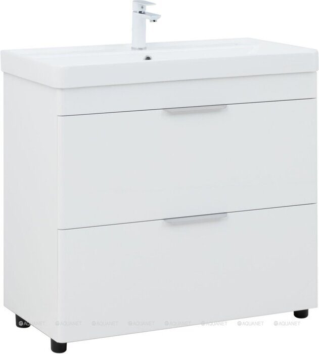 Ирис new 90 тумба белая напольная для ванной комнаты 2 ящика с раковиной Ирис 905*465*205 мм Aquanet