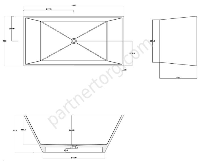 NSB-16750M ванна искусственный камень, размер 163x76 см