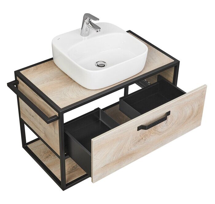 Лофт Фабрик 80 см тумба подвесная дуб эндгрейн для ванной комнаты со столешницей Aquaton