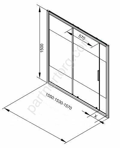 Aquanet Practic AE10-B-155H150U-CP, 00273601, шторка для ванны 155х150 см, прозрачное белое стекло