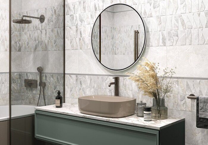 Persey настенная плитка серая матовая sugar-эффект декофон 25х50см Alma Ceramica TWU2550PRS27