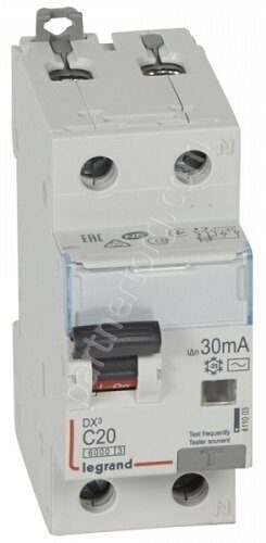 Автоматический выключатель дифференциального тока (АВДТ) DX3 1П+Н C20А 30MA-AC Legrand
