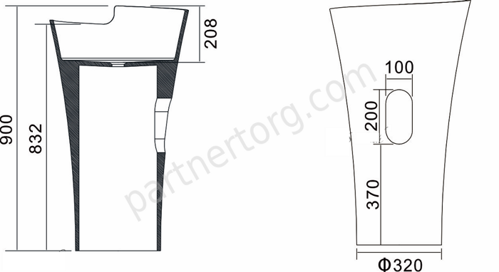 NSF-5290M раковина напольная искусственный камень, ширина 53 см