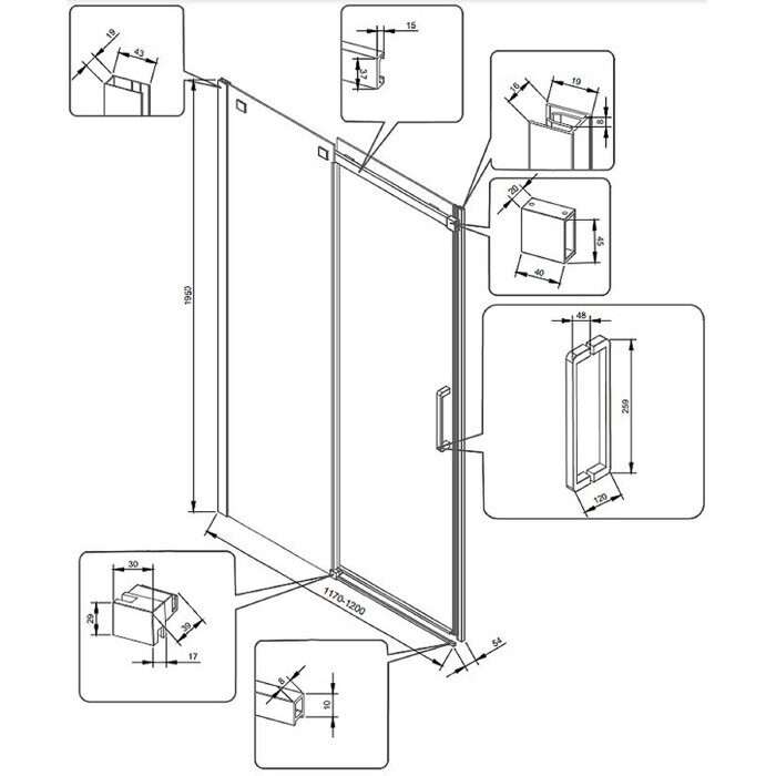 Vianno Veconi душевая дверь раздвижная 120х195, черный профиль