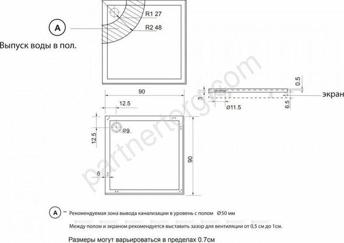 Gamma/Betta Cube душевой поддон литьевой мрамор Aquanet