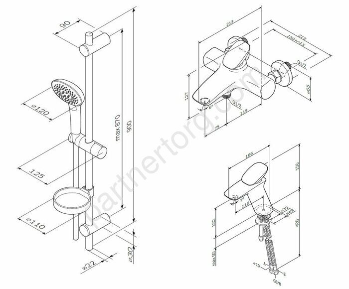 F40970A00 Spirit V2.0, набор смесителей 3в1: смес.д/умыв., смес.д/ванны/душа, душ.комплект