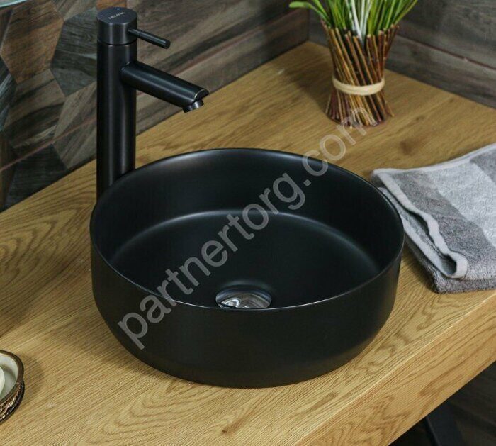 Раковина накладная черная круглая MLN-7078 DMB  41х41х15см