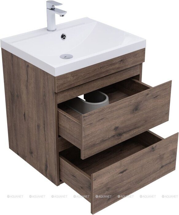 Нота new 58 тумба дуб веллингтон табак для ванной комнаты с раковиной-столешницей Нота 58 Aquanet