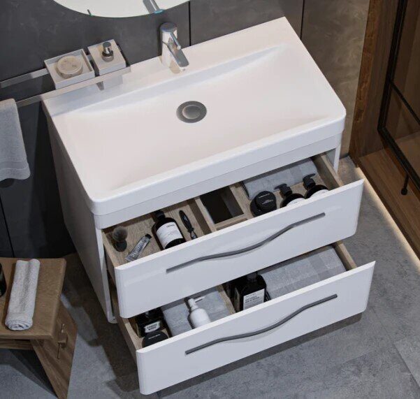 Jill 80 Velvex подвесная тумба белая для ванной комнаты с керамической раковиной 9595-80