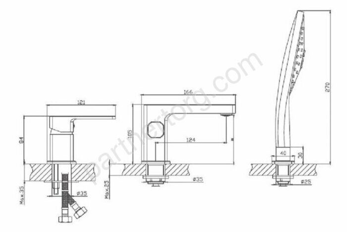 HB80615-7 смеситель врезной на борт ванны 3 отверстия черный Haiba