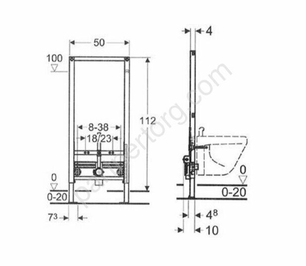 Duofix Geberit  инсталляция для подвесного биде h112 111.520.00.1