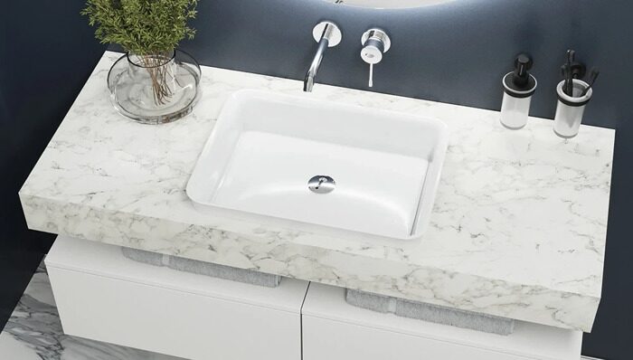 Unit 120 Velvex столешница под раковину белый мрамор для ванной комнаты