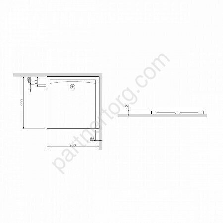 W51T-GSSO-090W Inspire S, поддон Slim Square акриловый 900*900*40 мм, белый, без сифона, шт