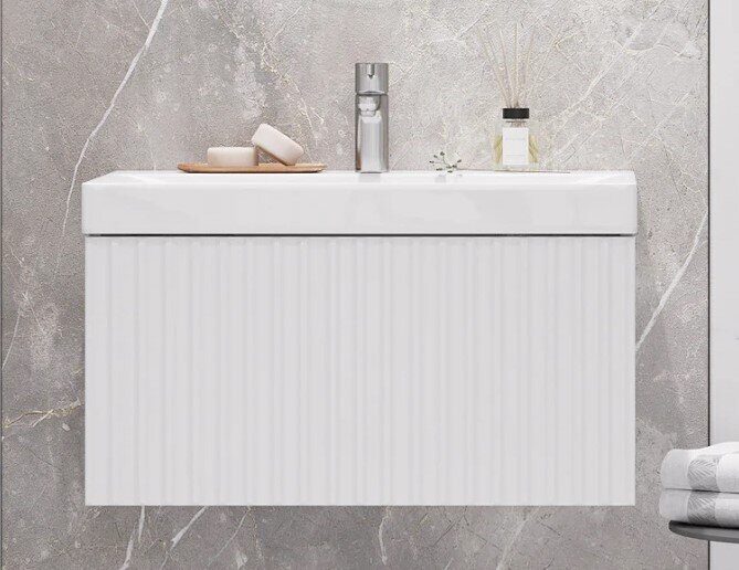 Compo 70-0-1 Velvex подвесная тумба белая для ванной комнаты с керамической раковиной  9696-70