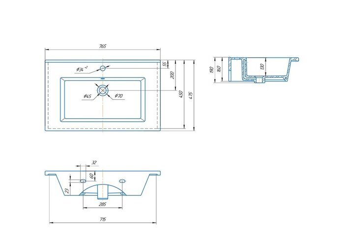 Grani 750-2-1 тумба дуб золотой для ванной комнаты с умывальником Оскар 750