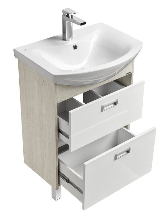 Бекка 60 см тумба напольная белая/дуб сомерсет для ванной комнаты с раковиной Балтика 60 Aquaton