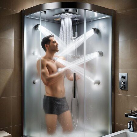 изображение душевой кабина с работающим Гидромассажем
