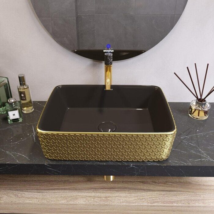 Grossman GR-3016GBR накладная раковина золото-черная
