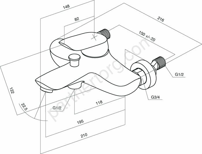 F5310032 Bliss L, смеситель для ванны/душа, излив 195 мм, хром, шт