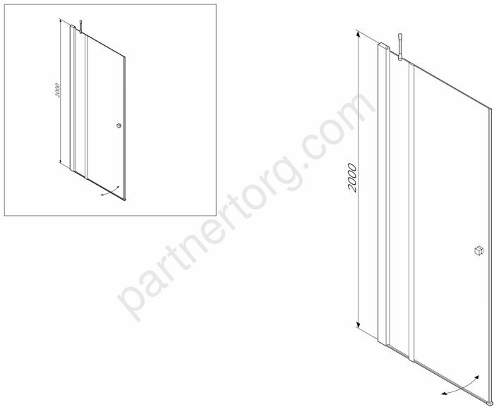 W51G-E3D6-200-CT Дверь в нишу Inspire S, с неподвижным элементом, 900х2000, профиль хром, стекло про