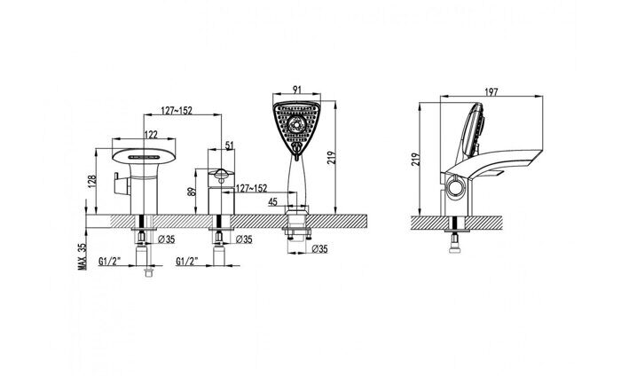 Mars LM3545C смеситель для ванны, встраиваемый на борт ванны, каскадный излив, хром Lemark