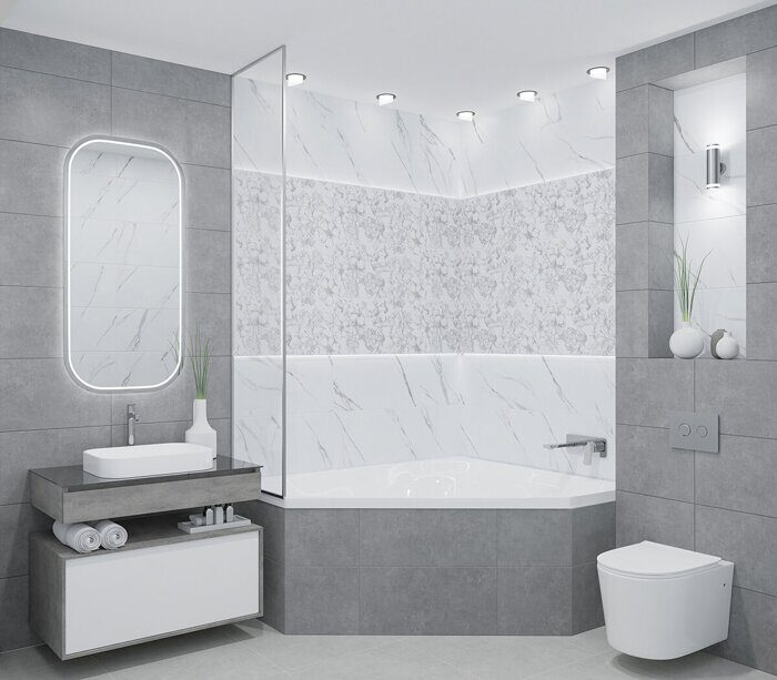 Carrara Flowers настенная плитка белая матовая декофон Azori 31х63см