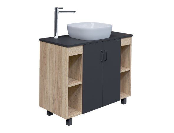 Флай100 Дуб сонома + дуб серый тумба в ванную комнату Grossman