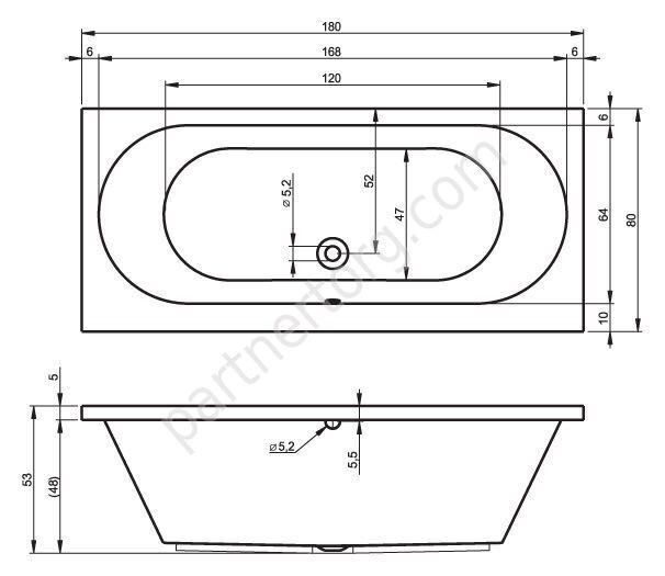 Каролина прямоугольная акриловая ванна Riho 180х80 см