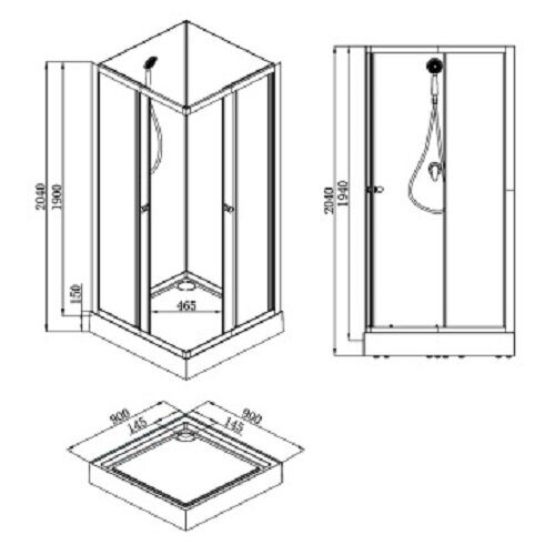 Loranto CS-21801BP, 90*90*205 душевая кабина, поддон 15см, прозрачное стекло