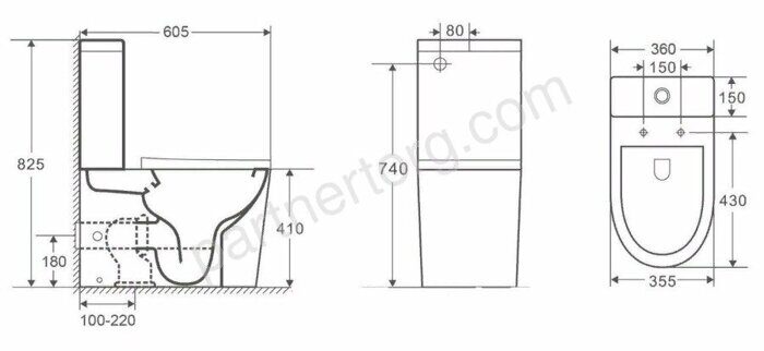 CeramaLux унитаз напольный приставной  безободковый черный 2179MB
