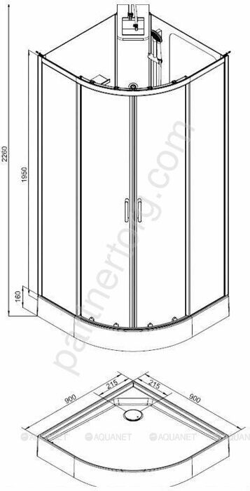 Passion R душевая кабина 90х90см прозрачное стекло, с гидромассажем Aquanet