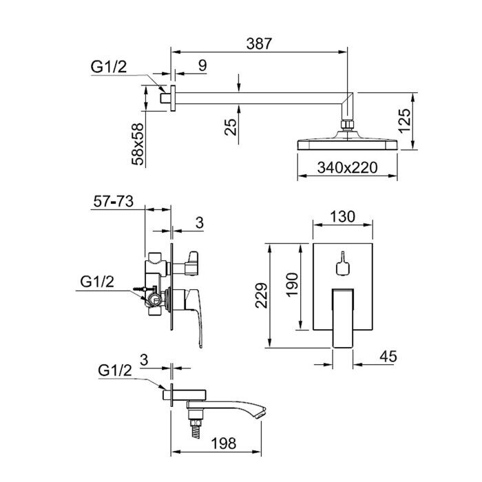 Raglo R01.27.03 Встраиваемая душевая система, сатин золотой