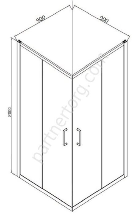 Drop Bravat Г-образное душевое ограждение 900x900x2000, две раздвижные двери Easy clean glass