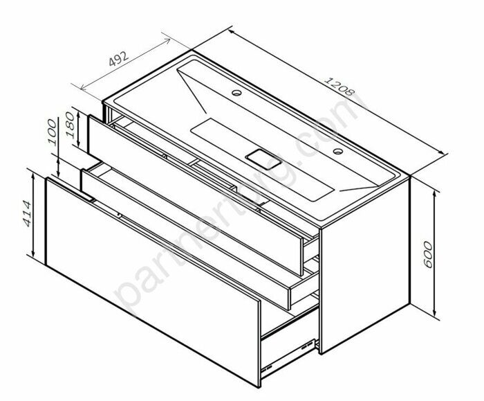 M50AFHX1203EGM INSPIRE V2.0, База под раковину, подвесная, 120 см, 3 ящика, push-to-open, элегантный
