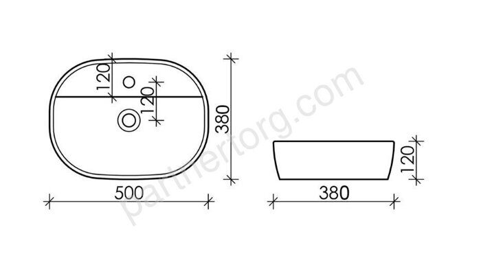 Calypso CS11430 раковина накладная с отверстием под смеситель 500х390х120мм