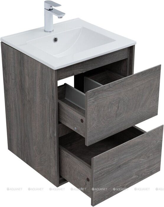 Милан 50 тумба дуб рошелье для ванной комнаты с накладной керамической раковиной Flash 505*465*195 Aquanet