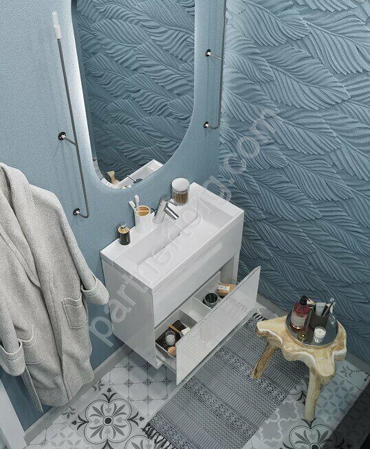 Bumble 50П 1я тумба с раковиной подвесная белая