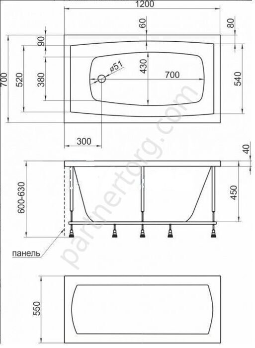 Виола ванна акриловая 120х70 см  MarkaOne