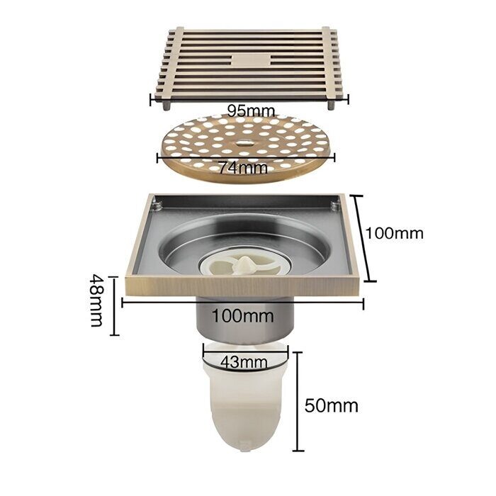 Gappo G81004-4 душевой трап 100х100 мм бронза