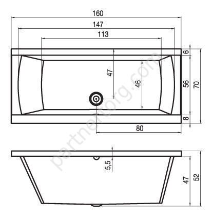 Джулия прямоугольная акриловая ванна Riho 160х70см
