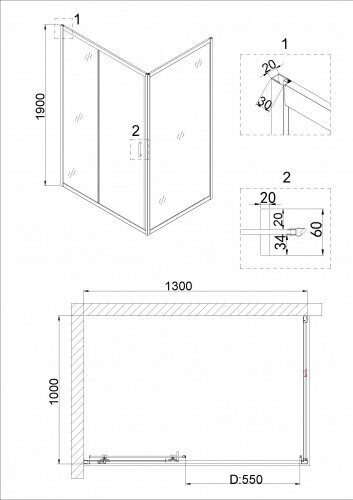 Niagara NG-62-13A 130х195см душевая дверь в нишу