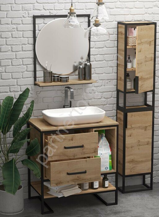 Grunge Loft 80Н 2я/2п Дуб вотан  Marka One тумба для ванной комнаты под раковину 80см