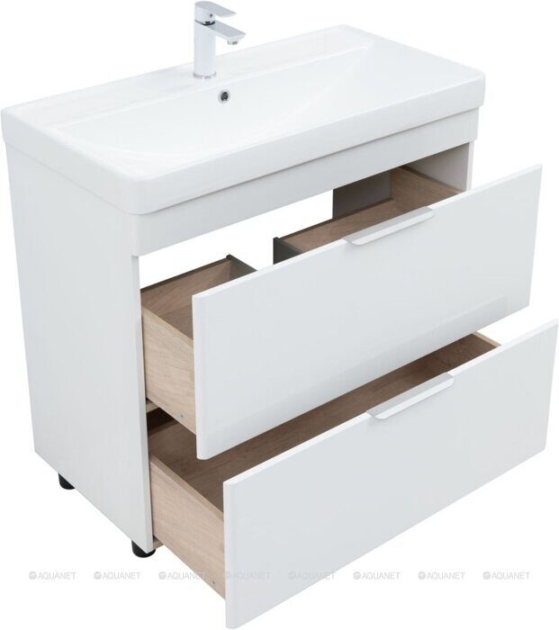 Ирис new 90 тумба белая напольная для ванной комнаты 2 ящика с раковиной Ирис 905*465*205 мм Aquanet