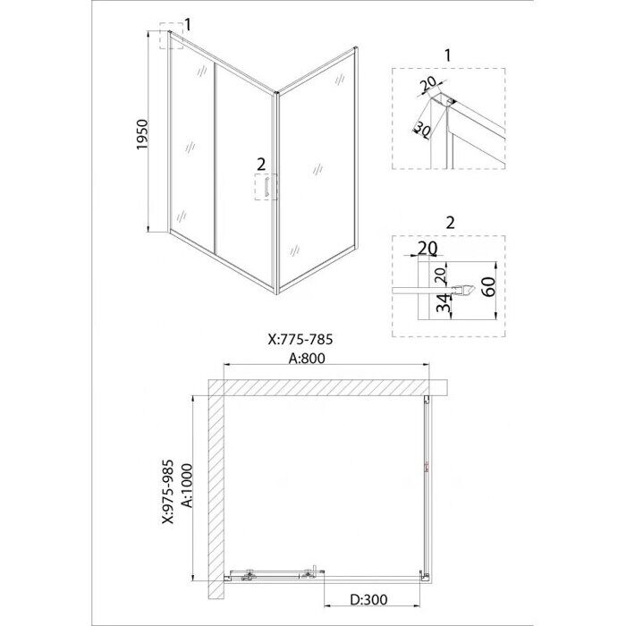 Niagara Nova NG-62-8A-A100 душевое ограждение 80х100см, раздвижная дверь