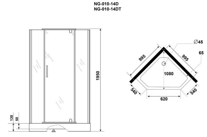 Niagara Eco NG-010-14DT 100х100х195см душевое ограждение, поддон  13см, черный, стекло тонированное