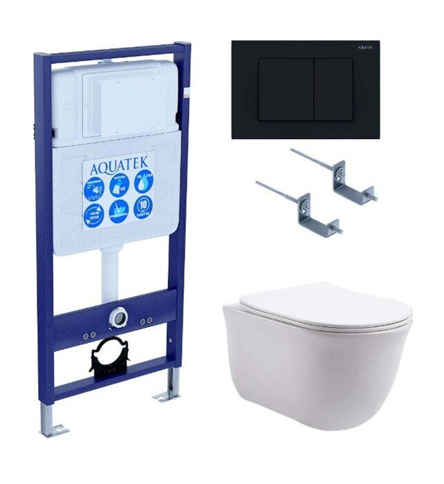 Set Aquatek инсталляция с черной клавишей и унитаз подвесной безободковый Классик AQ1111-00